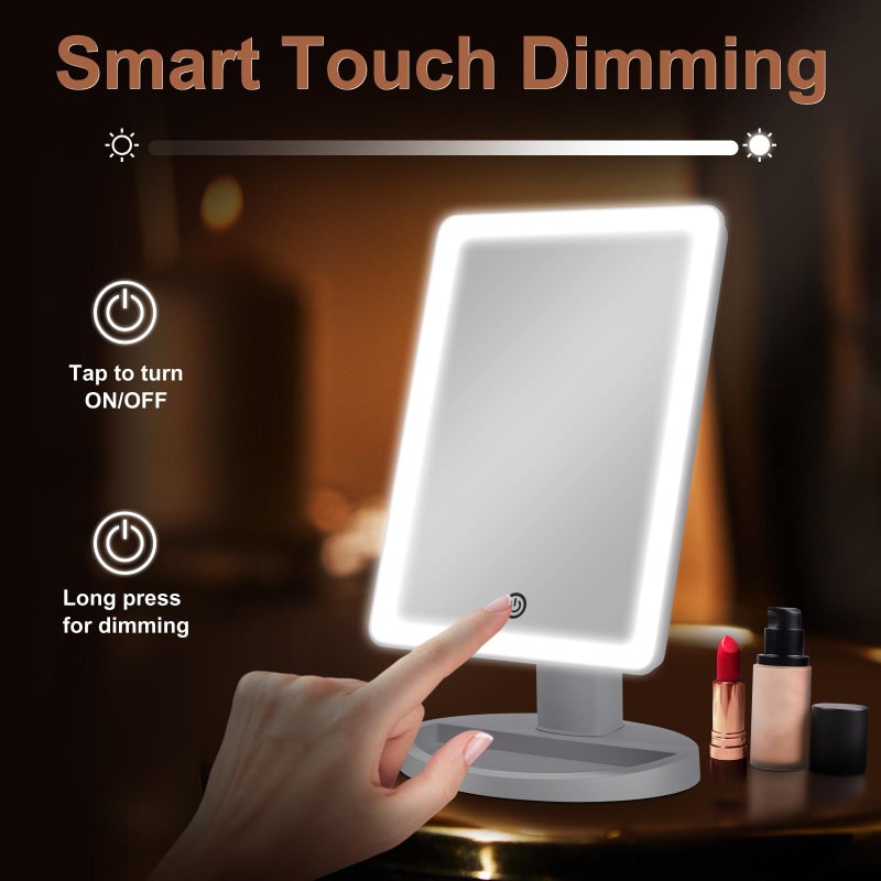 COSMIRROR مرآة تجميل COSMIRROR مع إضاءة بثلاثة ألوان، مرآة مكياج مضاءة مع 72 ضوء LED ومرآة مكبرة 10X، مصدر طاقة مزدوج، مرآة طاولة تجميل تدور 180 درجة - Image 3